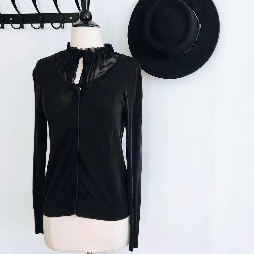 Black Cardigan with Ruffled Collar - Picture 1 of 5